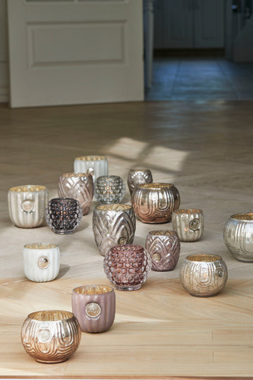 Fyrfadsstager og lysestager i glas fra Lene Bjerre Design.