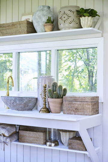 Norah æske m. låg 30x22 cm. Natur LENE BJERRE