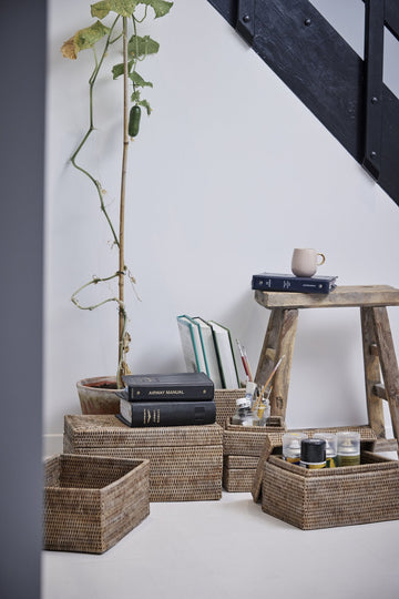 Norah æske m. låg 18x18 cm. Natur LENE BJERRE