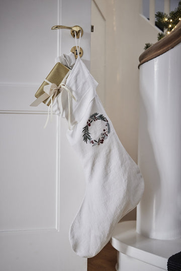 Penine julesok Ø41 cm. hvid hørblanding Lene Bjerre Design DK